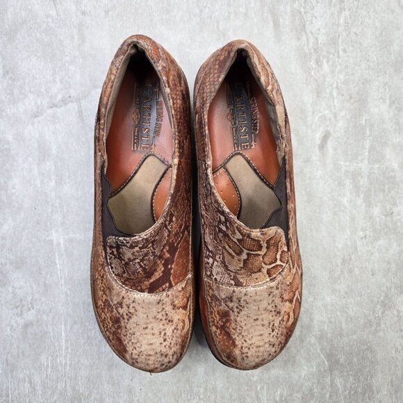 L'artiste Spring Step Clogs Brown Leather Snake Print Slip On Platform Work Shoe - Picture 2 of 12